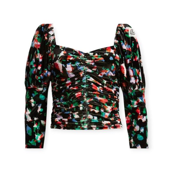 Open Edit Holiday Velvet Floral Sweetheart Ruched Party Top Medium NWOT - Picture 12 of 12